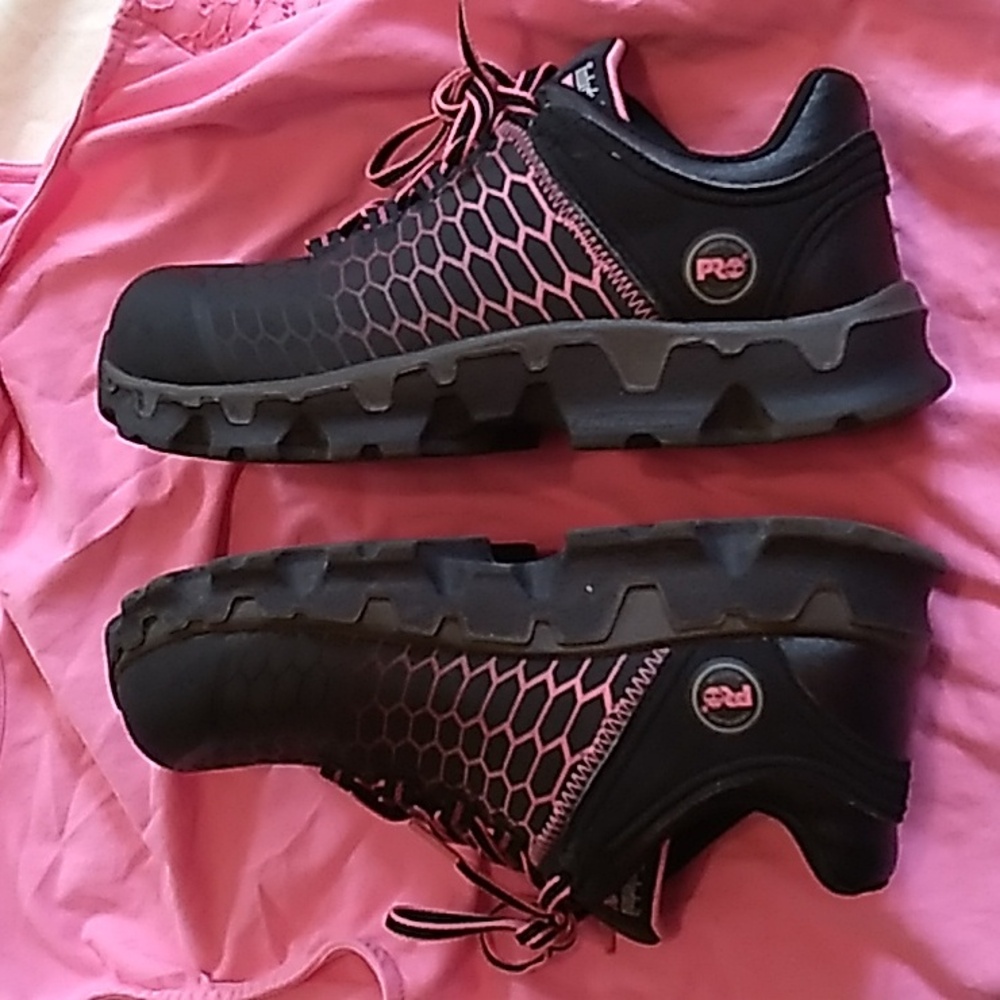 Women's Timberland steel toe anti fatigue pink and black shoes size 8.5 - Picture 6 of 10